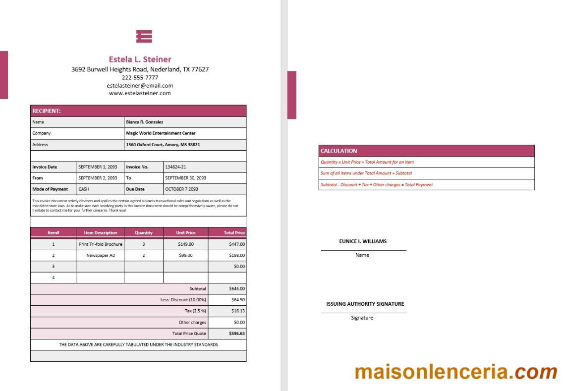 Darmowy szablon faktury projektu Freelance